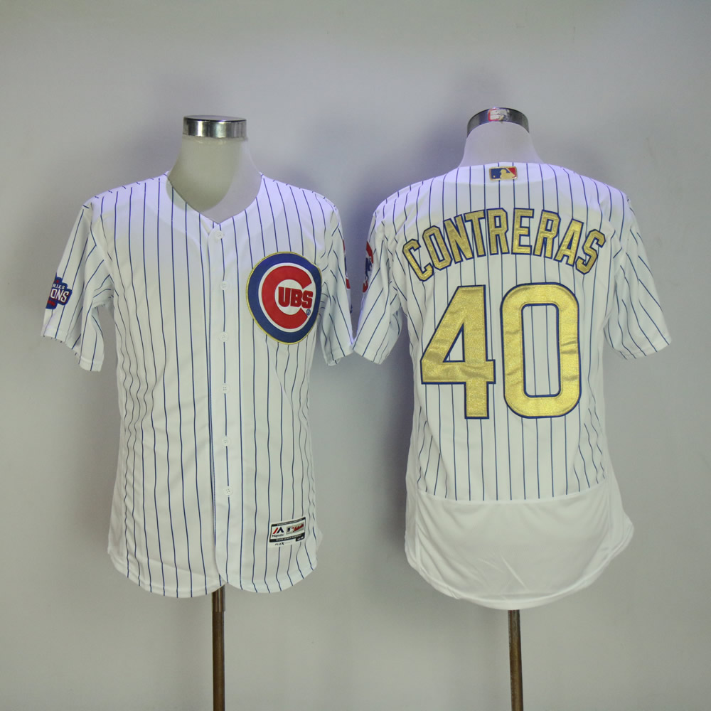Men Chicago Cubs #40 Contreras White Champion MLB Jerseys